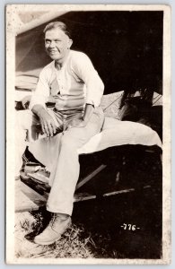 RPPC Candid Smile~Field Camp Soldier in Canvas Tent~Mess Tin~ Fold Up Cot 1920s