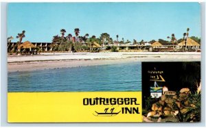 ST PETERSBURG,  FL ~ Roadside OUTRIGGER INN  c1960s Polynesian Tropical Postcard