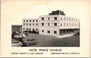 Hotel Prince Charles, Ocean Front at 17th, Virginia Beach VA Vtg Postcard T44