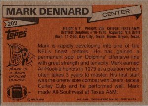 1981 Topps Football Card Mark Dennard Miami Dolphins sk10242
