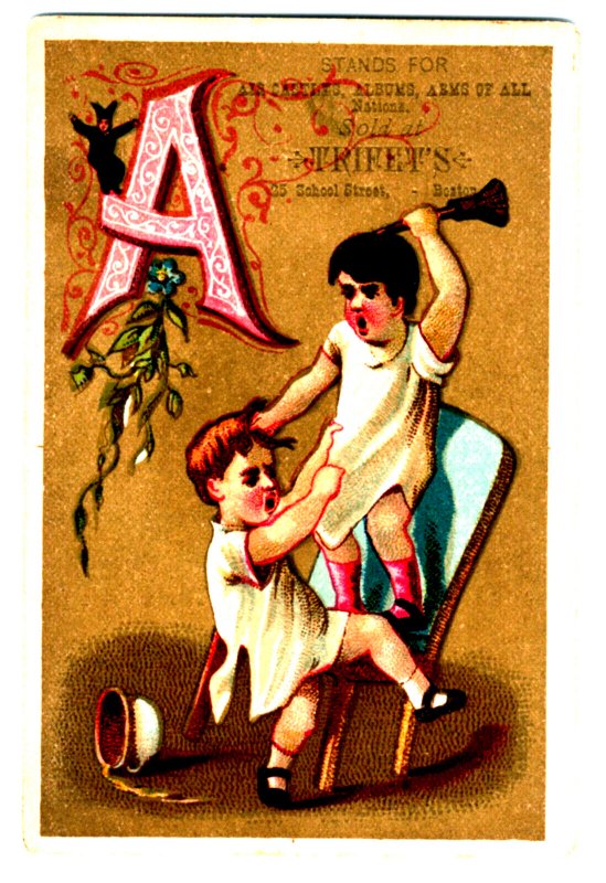 Trifets Boston Fighting Wrestling Alphabet Victorian Trade Card