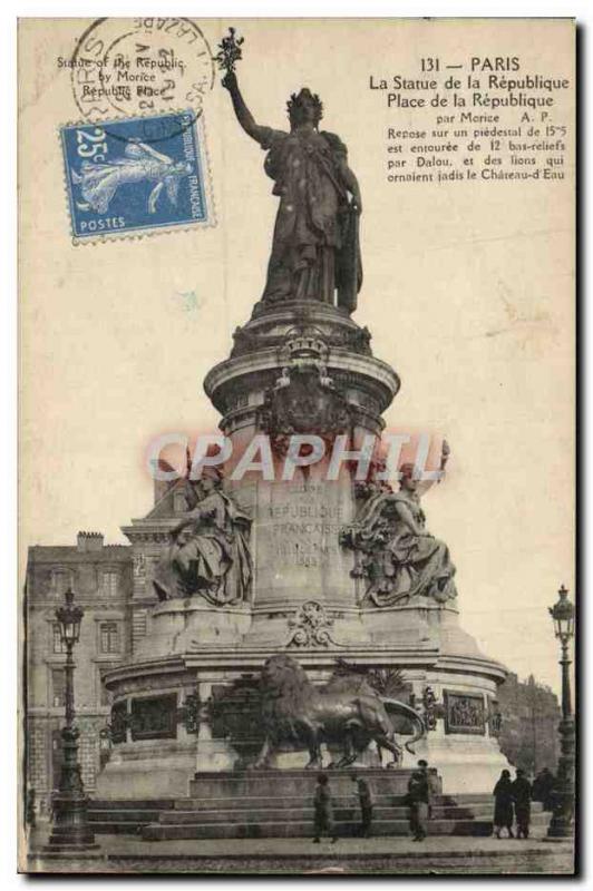 Old Postcard Paris Statue Of The Republic Of The Republic Square Lion