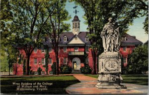 Vtg 1940s College of William and Mary Wren Building Williamsburg VA Postcard