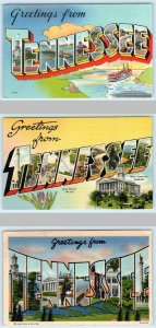 3 Large Letter Linens TENNESSEE, TN ~ Curteich, Colourpicture, Asheville c1940s