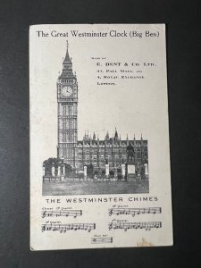 Mint England Postcard Great Westminster Clock Big Ben Chimes Sheet