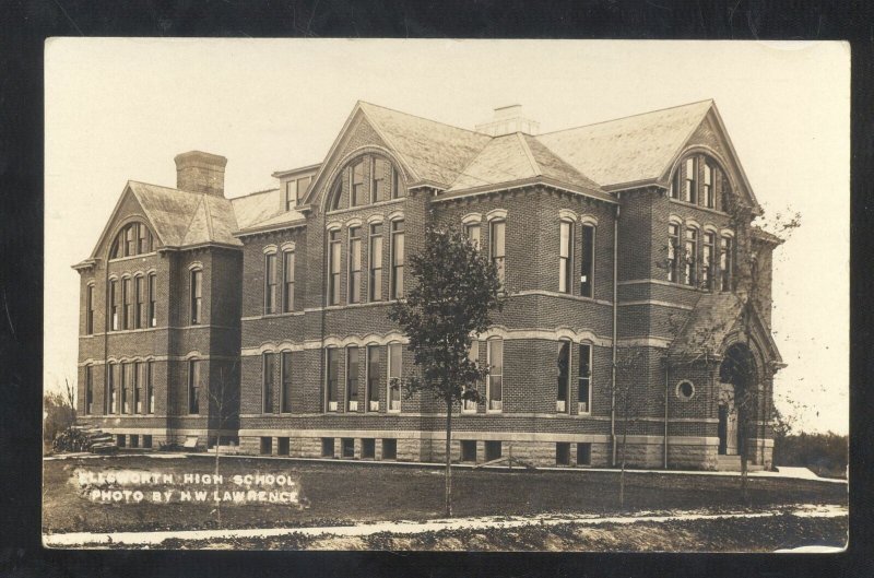 RPPC ELLSWORTH WISCONSIN HIGH SCHOOL BUILDING VINTAGE REAL PHOTO POSTCARD