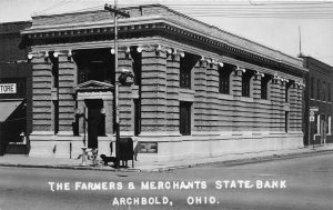 H95/ Archbold Ohio RPPC Postcard c1940s Farmers Merchants State Bank 112