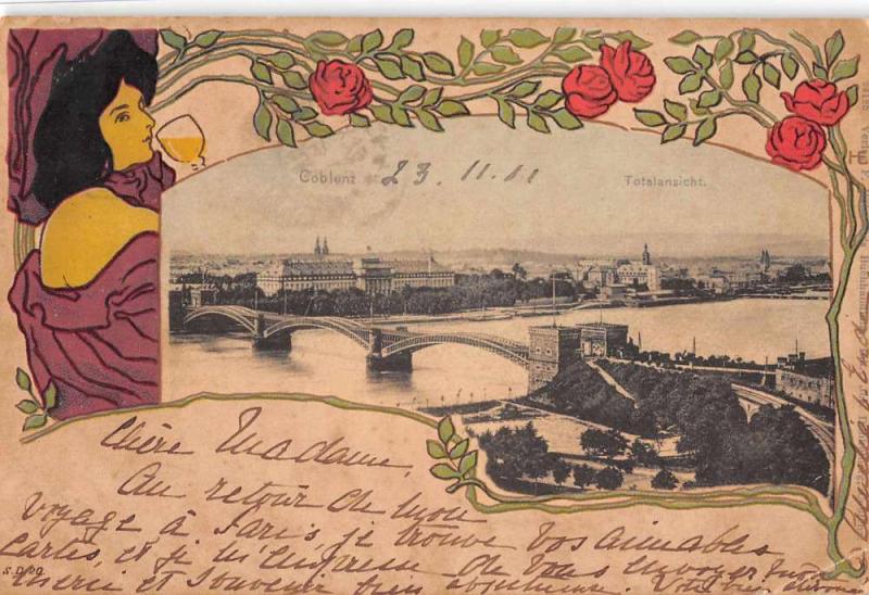 Coblenz Germany Scenic View Bridge Antique Postcard J57878