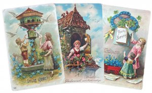 Early greetings lovely drawn children fantasy vintage coloured postcards lot 