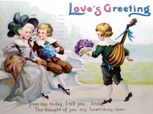 Valentine Postcard Unsigned Ellen Clapsaddle Victorian Children 1834 Lute 1913