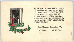 c1910s Cedar Rapids, IA New Process Laundry Co Christmas Appreciation Card C31