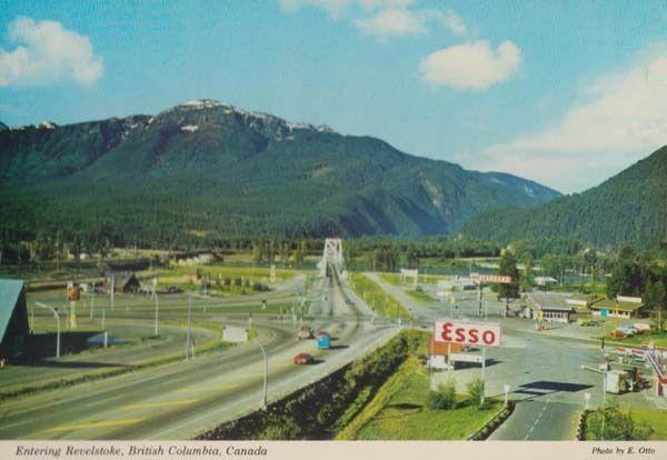 Revelstoke British Columbia Esso Petrol Station Garage 1970s Canadian Postcard