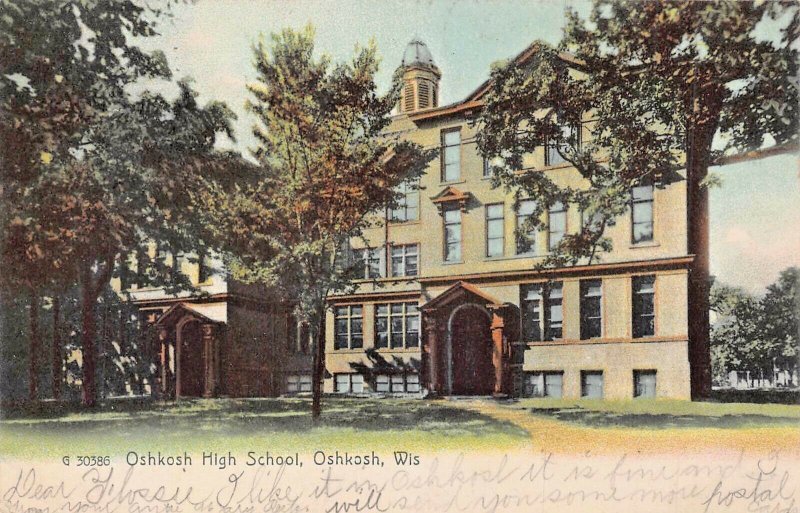 OSHKOSH WISCONSIN~HIGH SCHOOL~1907 ROTOGRAPH TINTED COLOR POSTCARD