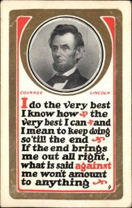 Abraham Lincoln Arts and Crafts Courage Quote c1910 Vintage Postcard