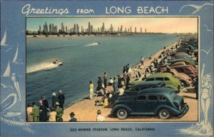 Long Beach California CA Marine Stadium Speed Boat Races Linen Vintage PC