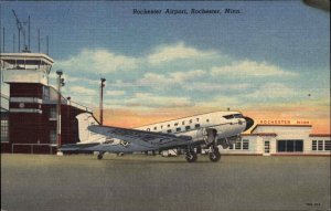 Rochester Airport MN Northwest Airlines Airliner Airplane Linen Vintage Postcard