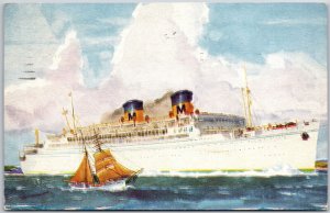 1938 Matson Line S. S. Lurline Luxury Liner Sailing Fortnightly Posted Postcard