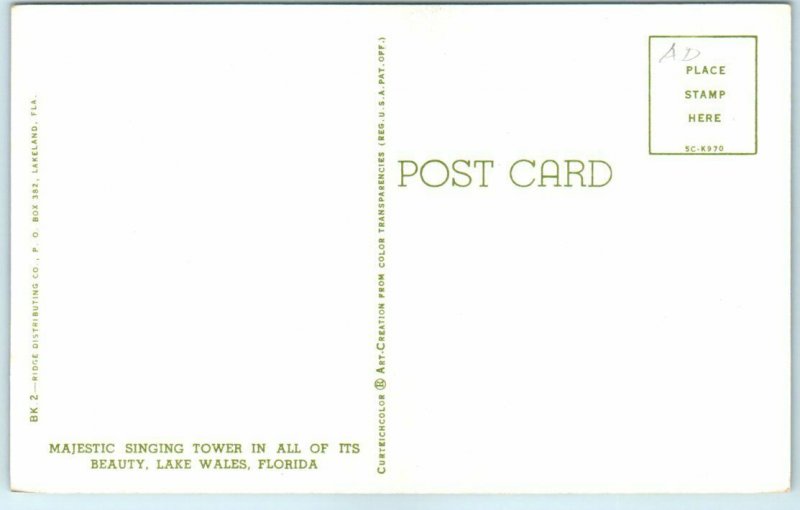 Postcard - Majestic Singing Tower - Lake Wales, Florida
