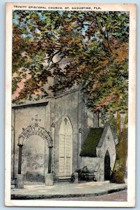 St Augustine Florida FL Postcard Trinity Episcopal Church Building Entrance 1940