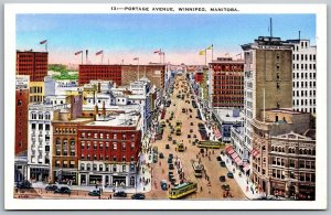 Vtg Winnipeg Manitoba Canada Portage Avenue Street View 1930s Linen Postcard