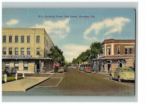 Looking Down Oak Street Arcadia Florida Curt Teich Art Colortone Linen Un Posted 