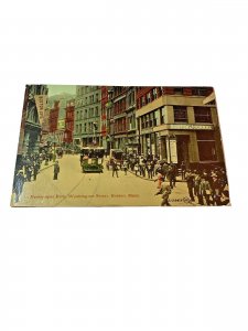 Postcard Early View of Trolley on Newspaper Row, Washington Street, Boston, MA.
