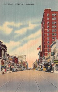 Little Rock Arkansas 1940s Postcard Main Street Stores Cars