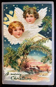 Vintage Victorian Postcard 1908 A Merry Christmas - Two Angels