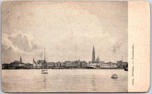 Anvers Panorama Antwerp Belgium Ship Sailing Buildings Across Postcard