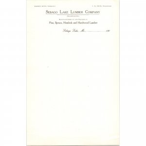 Antique Blank Letterhead - SEBAGO LAKE LUMBER COMPANY - Sebago Lake, Maine