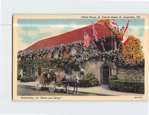 Postcard Horse & Buggy Oldest House St. Francis Street St. Augustine Florida USA