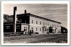 Curry Alaska~Hotel~Railroad Depot Stop~RR Tracks~WWII Soldiers~1940s RPPC