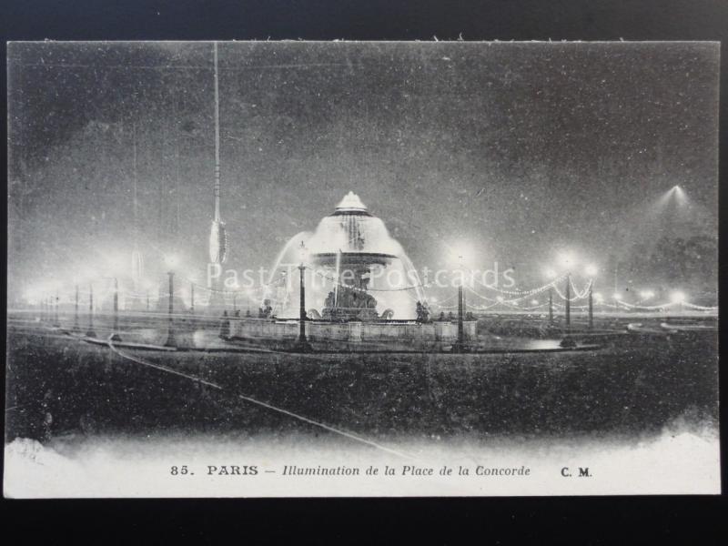 France Paris Illumination de la Place de la Concorde, Old Postcard by C.M. No.85