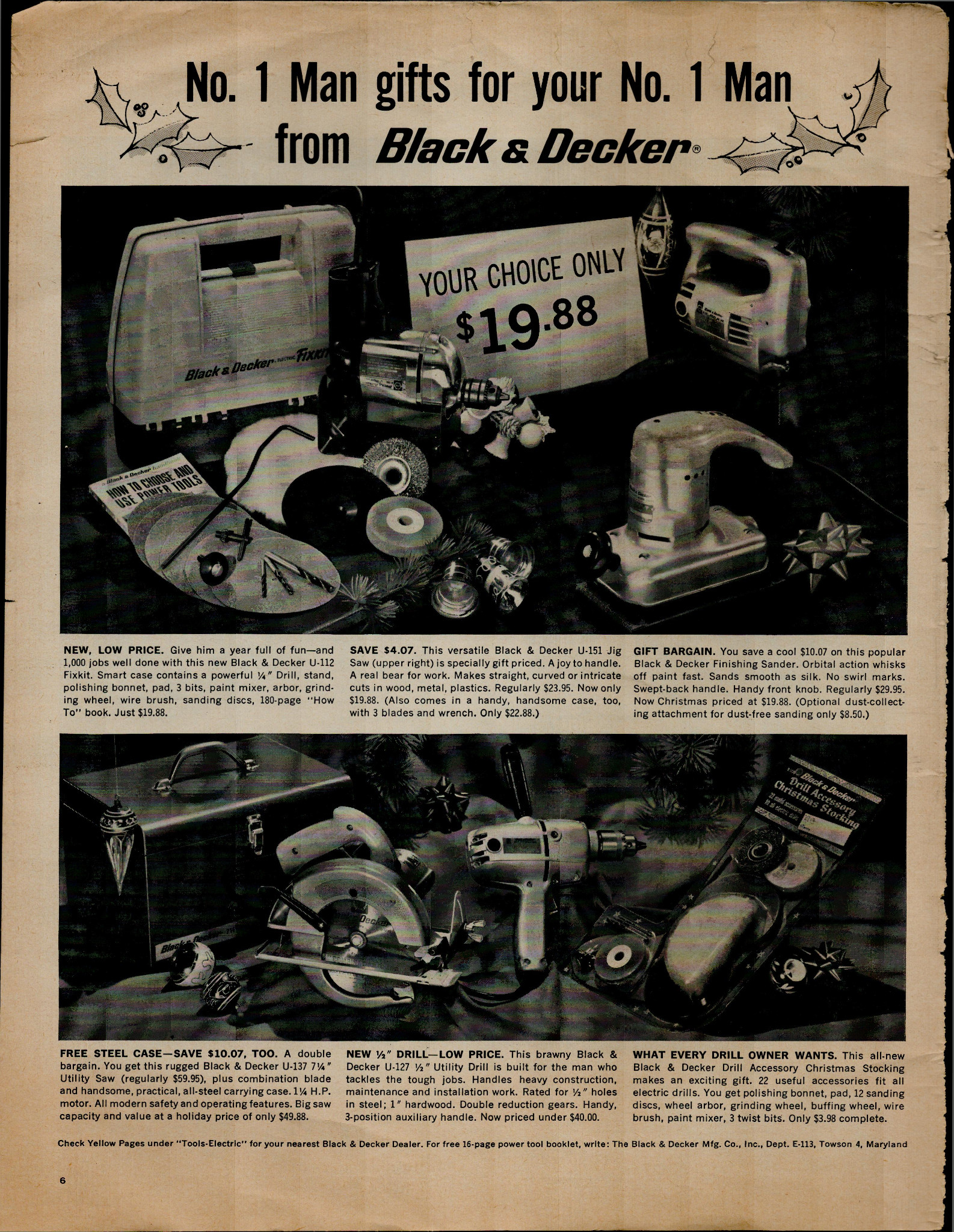 1957 Black & Decker Tools Ad Matted Vintage 11x14 Print 