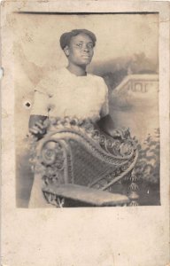 J57/ Interesting RPPC Postcard c1910 Black Americana Woman 123