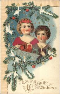 Christmas Cherub Angel Children REAL SILK c1910 Postcard