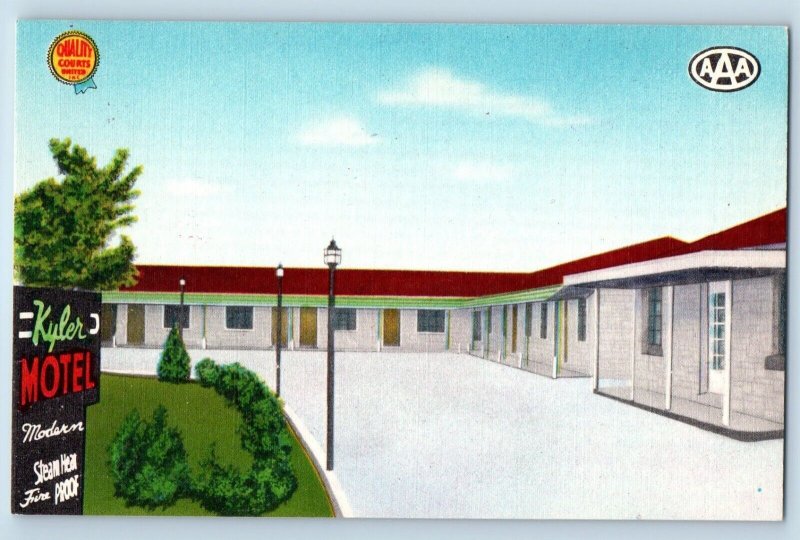 Evansville Indiana Postcard Kyler Motel Exterior Signage Scene c1940's Vintage