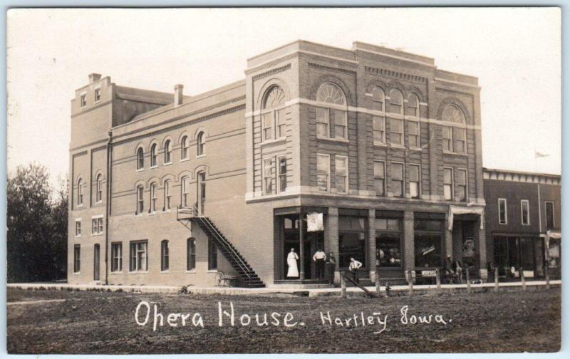 RPPC  HARTLEY, Iowa  IA     OPERA HOUSE   Street Scene  ca 1910s  Postcard