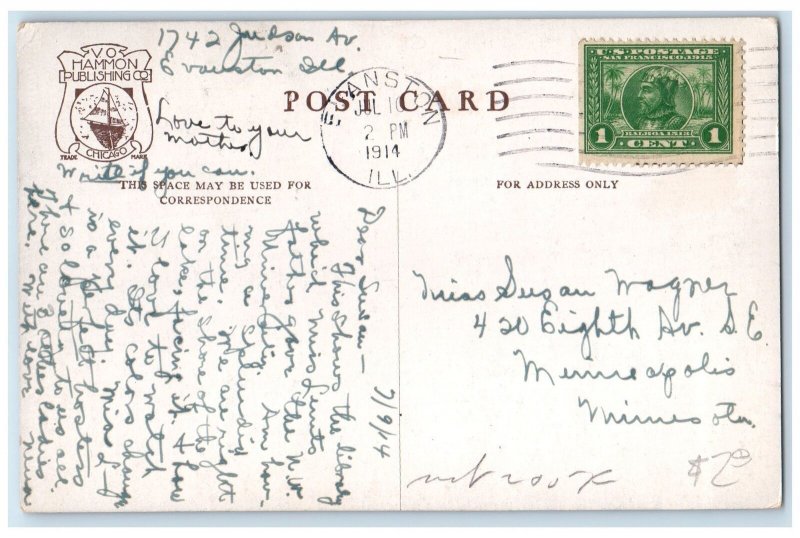 1914 Orrington Lunt Library Garett Biblical Institute Evanston Illinois Postcard