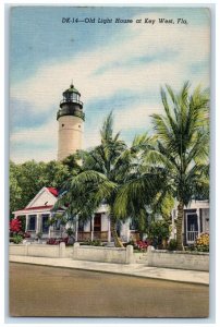Key West Florida FL Postcard Old Light House Scene Street c1930's Vintage