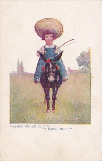 Young Girl Riding Donkey A Rough Rider Signed Wall