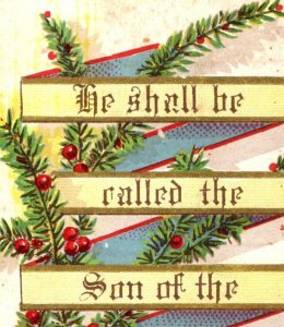 1880s Victorian Religious Christmas Card Holly Fab! F16
