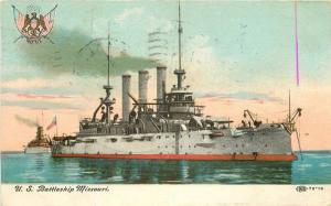 Great White Fleet 1908 USS Battleship Missouri Postcard Military Navy 13329