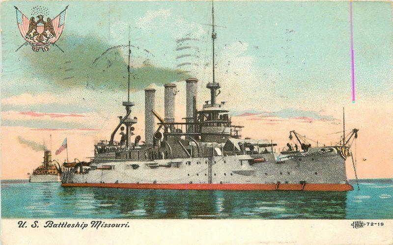 Great White Fleet 1908 USS Battleship Missouri Postcard Military Navy 13329