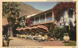 Willard Linen Postcard Desert Inn Palm Springs CA Outdoor Dining Table Umbrellas