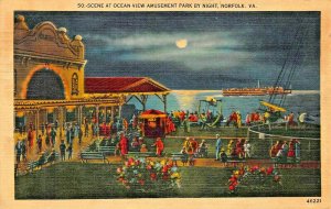 NORFOLK VA~SCENE AT OCEAN VIEW AMUSEMENT PARK AT NIGHT~1941 PMK POSTCARD