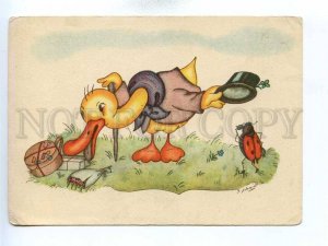 195840 GERMANY ladybug & duck w/ hat Schmidt Vintage postcard