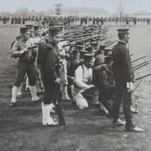 c1939 Mikado's Army Drilling for Parade Japan WWII Pacific Theatre Stereoview A5