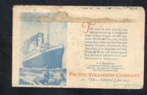PACIFIC STEAMSHIP COMPANY THE ADMIRAL LINE VINTAGE ADVERTISING POSTCARD 1911