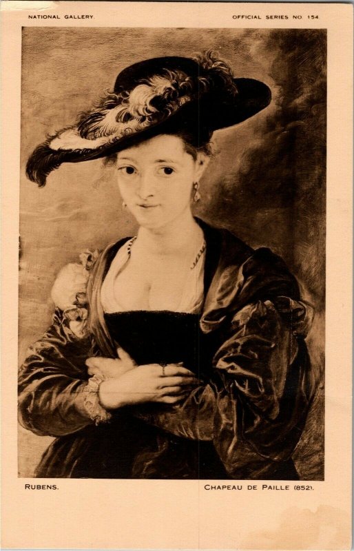 Portrait of Susanna Lunden Chapeau de Paille Rubens Painting Vtg Postcard F14